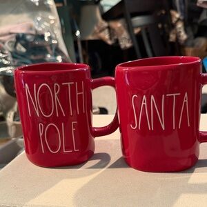 Rae Dunn Red Ceramic 'North Pole' & 'Santa' Mug Set